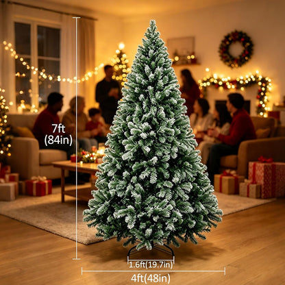Artificial Christmas Tree, 1000 PVC Tips Full Hinged Spruce Tree with Foldable Metal Stand, Easy Assembly Xmas Tree for Home Office Holiday Party Decoration (Green, 7FT)