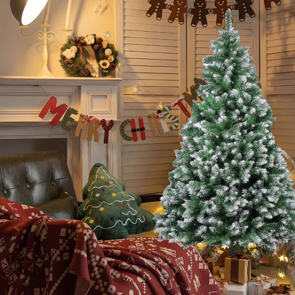 Artificial Christmas Tree, 1000 PVC Tips Full Hinged Spruce Tree with Foldable Metal Stand, Easy Assembly Xmas Tree for Home Office Holiday Party Decoration (Green, 7FT)