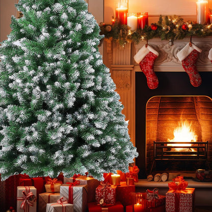 Artificial Christmas Tree, 1000 PVC Tips Full Hinged Spruce Tree with Foldable Metal Stand, Easy Assembly Xmas Tree for Home Office Holiday Party Decoration (Green, 7FT)