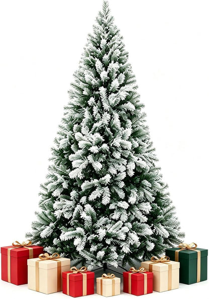 Artificial Christmas Tree, 1000 PVC Tips Full Hinged Spruce Tree with Foldable Metal Stand, Easy Assembly Xmas Tree for Home Office Holiday Party Decoration (Green, 7FT)