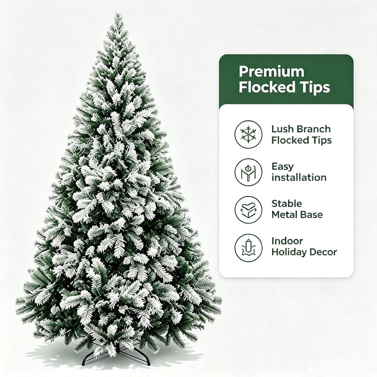 Artificial Christmas Tree, 1000 PVC Tips Full Hinged Spruce Tree with Foldable Metal Stand, Easy Assembly Xmas Tree for Home Office Holiday Party Decoration (Green, 7FT)