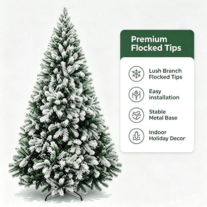 Artificial Christmas Tree, 1000 PVC Tips Full Hinged Spruce Tree with Foldable Metal Stand, Easy Assembly Xmas Tree for Home Office Holiday Party Decoration (Green, 7FT)