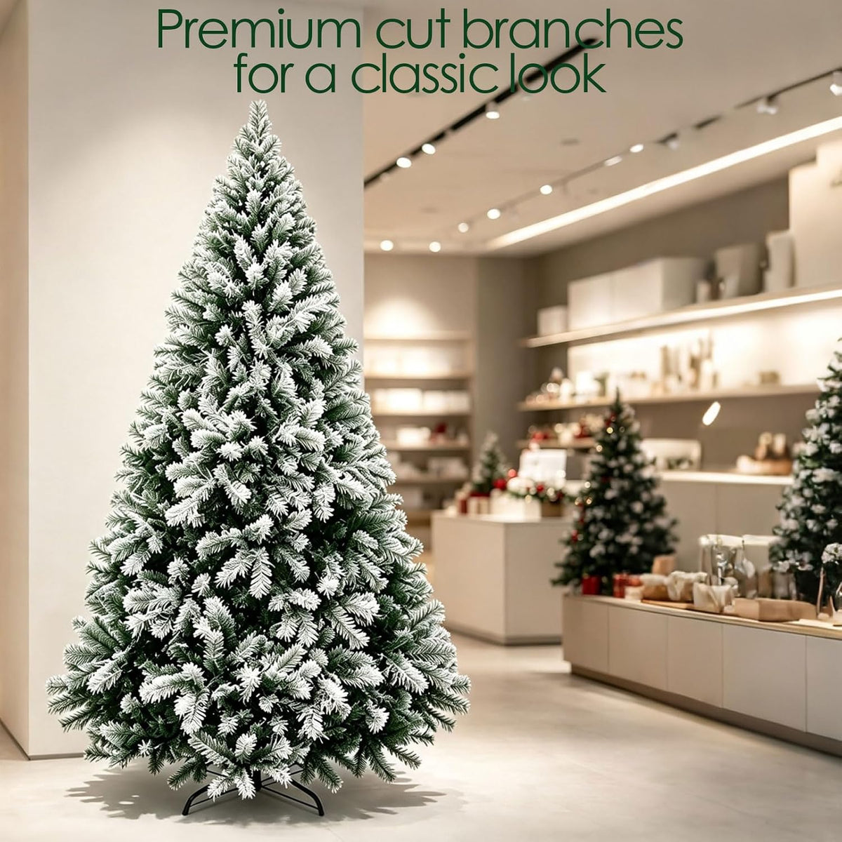 Artificial Christmas Tree, 1000 PVC Tips Full Hinged Spruce Tree with Foldable Metal Stand, Easy Assembly Xmas Tree for Home Office Holiday Party Decoration (Green, 7FT)