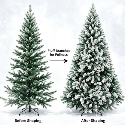 Artificial Christmas Tree, 1000 PVC Tips Full Hinged Spruce Tree with Foldable Metal Stand, Easy Assembly Xmas Tree for Home Office Holiday Party Decoration (Green, 7FT)