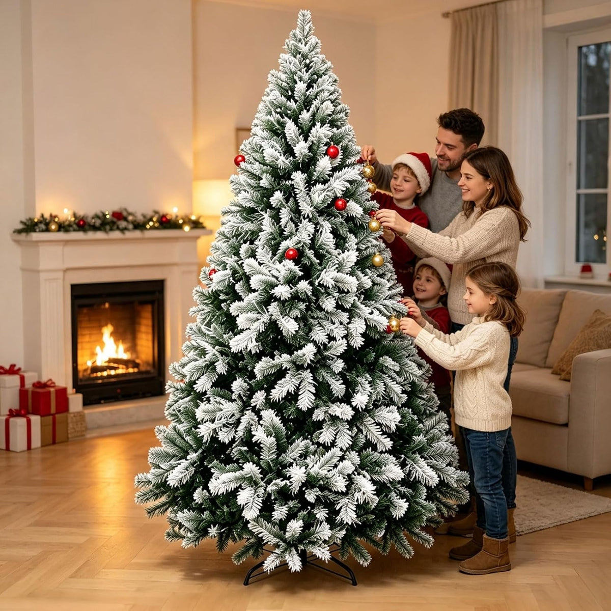 Artificial Christmas Tree, 1000 PVC Tips Full Hinged Spruce Tree with Foldable Metal Stand, Easy Assembly Xmas Tree for Home Office Holiday Party Decoration (Green, 7FT)