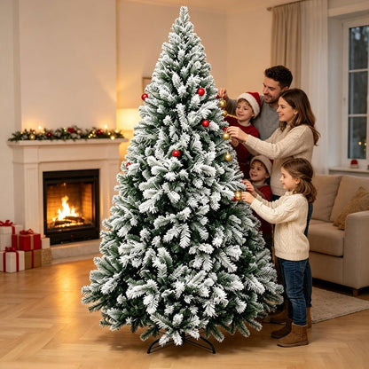 Artificial Christmas Tree, 1000 PVC Tips Full Hinged Spruce Tree with Foldable Metal Stand, Easy Assembly Xmas Tree for Home Office Holiday Party Decoration (Green, 7FT)