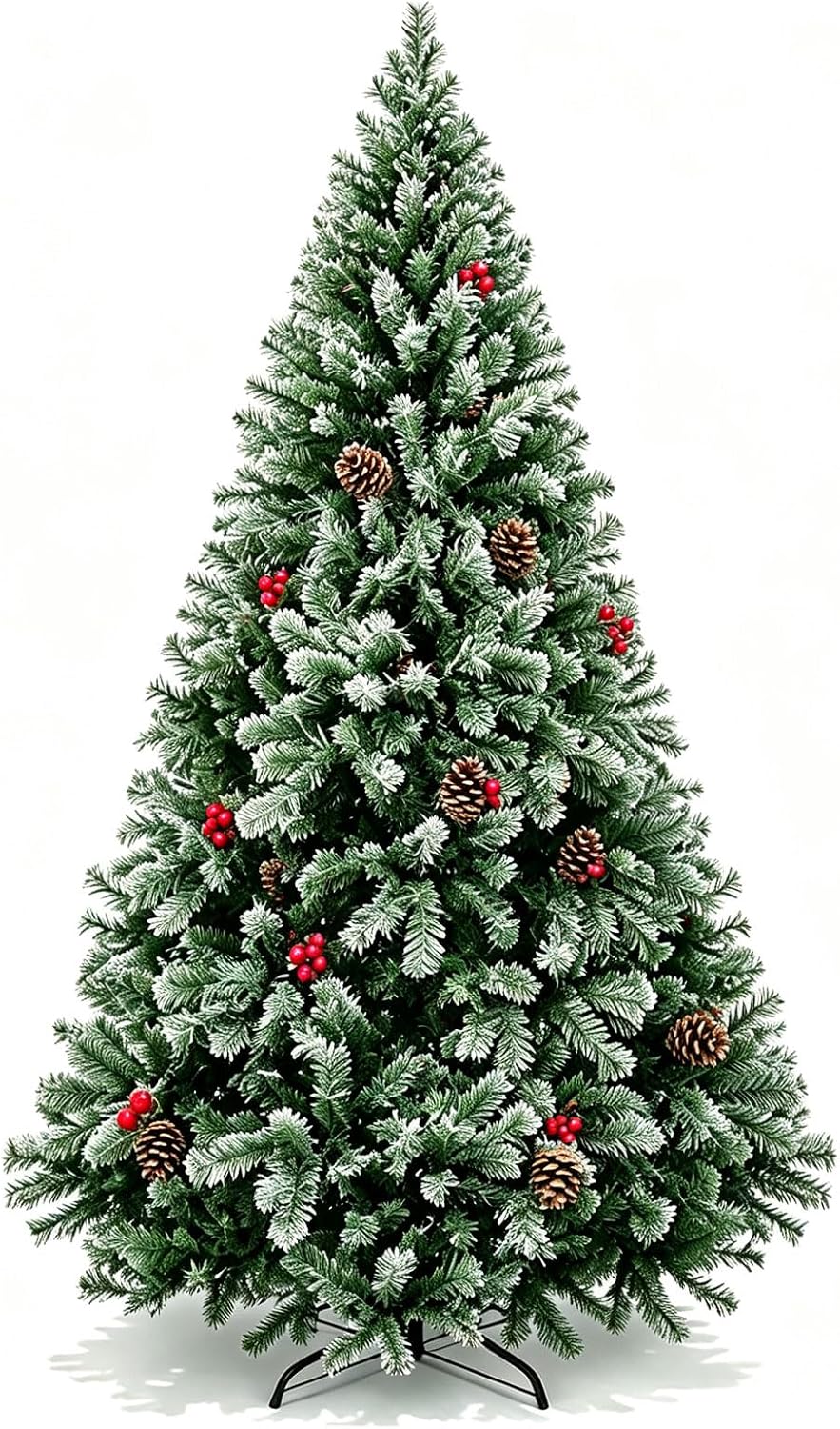 Artificial Christmas Tree, 1000 PVC Tips Full Hinged Spruce Tree with Foldable Metal Stand, Easy Assembly Xmas Tree for Home Office Holiday Party Decoration (Green, 7FT)