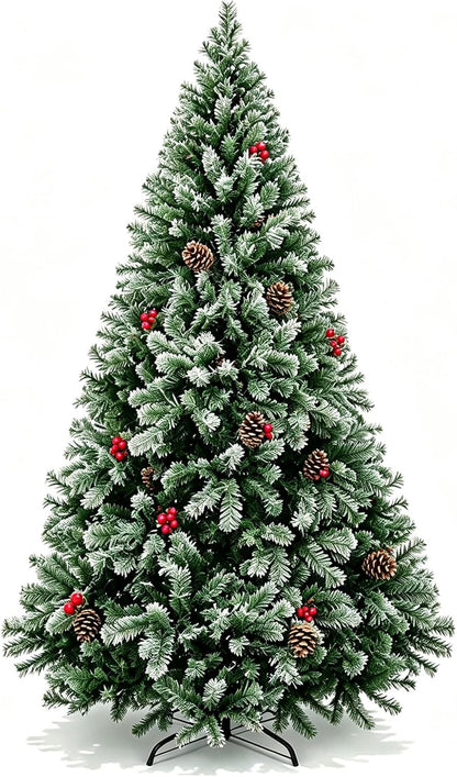 Artificial Christmas Tree, 1000 PVC Tips Full Hinged Spruce Tree with Foldable Metal Stand, Easy Assembly Xmas Tree for Home Office Holiday Party Decoration (Green, 7FT)