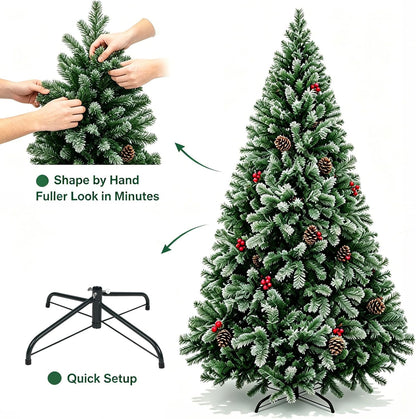 Artificial Christmas Tree, 1000 PVC Tips Full Hinged Spruce Tree with Foldable Metal Stand, Easy Assembly Xmas Tree for Home Office Holiday Party Decoration (Green, 7FT)