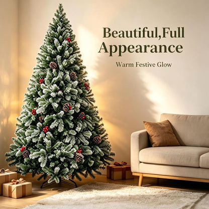 Artificial Christmas Tree, 1000 PVC Tips Full Hinged Spruce Tree with Foldable Metal Stand, Easy Assembly Xmas Tree for Home Office Holiday Party Decoration (Green, 7FT)