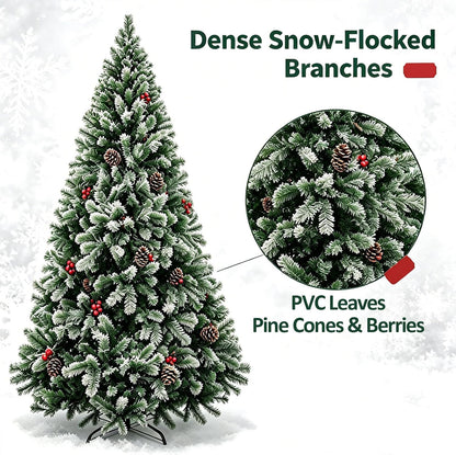 Artificial Christmas Tree, 1000 PVC Tips Full Hinged Spruce Tree with Foldable Metal Stand, Easy Assembly Xmas Tree for Home Office Holiday Party Decoration (Green, 7FT)