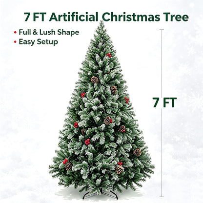 Artificial Christmas Tree, 1000 PVC Tips Full Hinged Spruce Tree with Foldable Metal Stand, Easy Assembly Xmas Tree for Home Office Holiday Party Decoration (Green, 7FT)