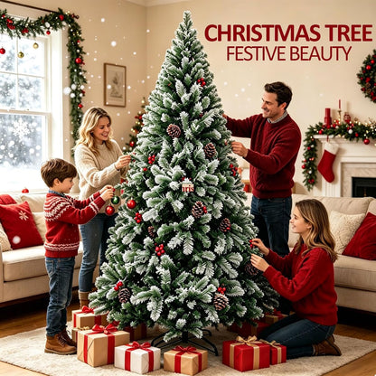 Artificial Christmas Tree, 1000 PVC Tips Full Hinged Spruce Tree with Foldable Metal Stand, Easy Assembly Xmas Tree for Home Office Holiday Party Decoration (Green, 7FT)