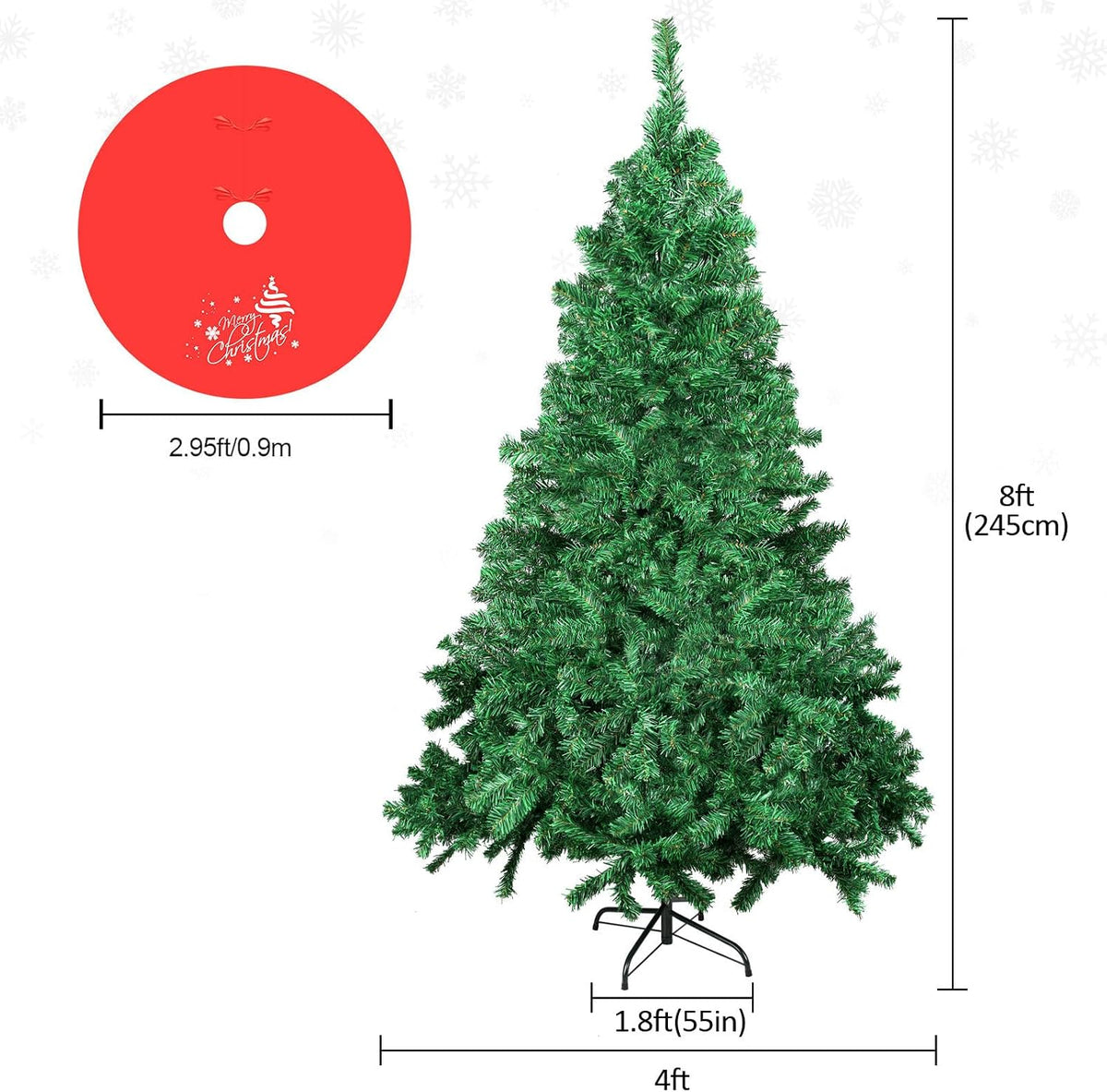 Artificial Christmas Tree, 1000 PVC Tips Full Hinged Spruce Tree with Foldable Metal Stand, Easy Assembly Xmas Tree for Home Office Holiday Party Decoration (Green, 7FT)