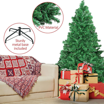 Artificial Christmas Tree, 1000 PVC Tips Full Hinged Spruce Tree with Foldable Metal Stand, Easy Assembly Xmas Tree for Home Office Holiday Party Decoration (Green, 7FT)