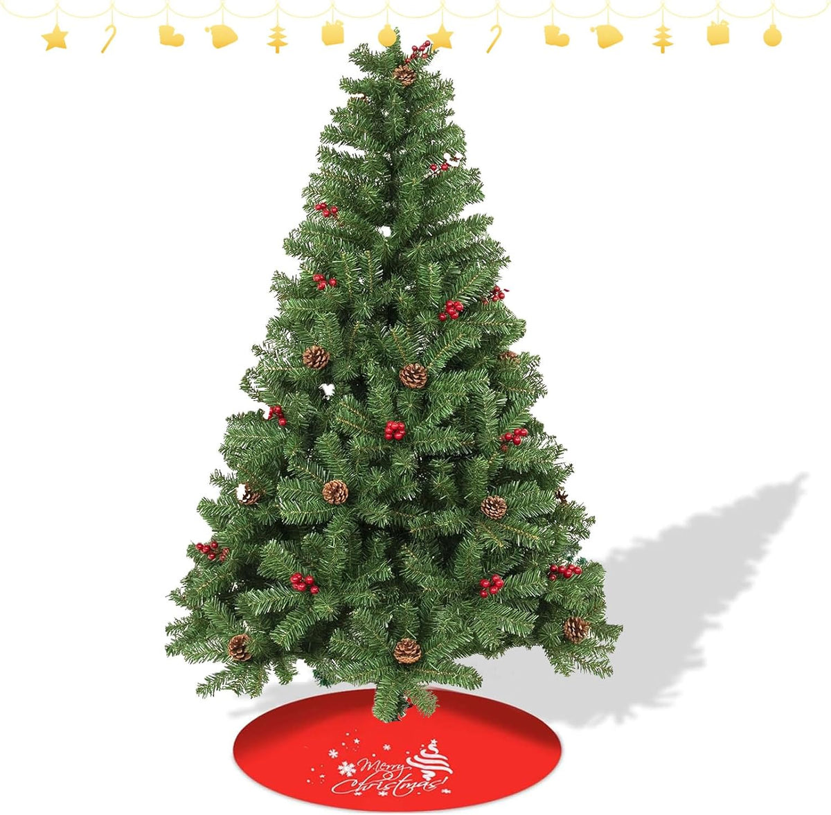 Artificial Christmas Tree, 1000 PVC Tips Full Hinged Spruce Tree with Foldable Metal Stand, Easy Assembly Xmas Tree for Home Office Holiday Party Decoration (Green, 7FT)