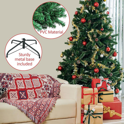 Artificial Christmas Tree, 1000 PVC Tips Full Hinged Spruce Tree with Foldable Metal Stand, Easy Assembly Xmas Tree for Home Office Holiday Party Decoration (Green, 7FT)