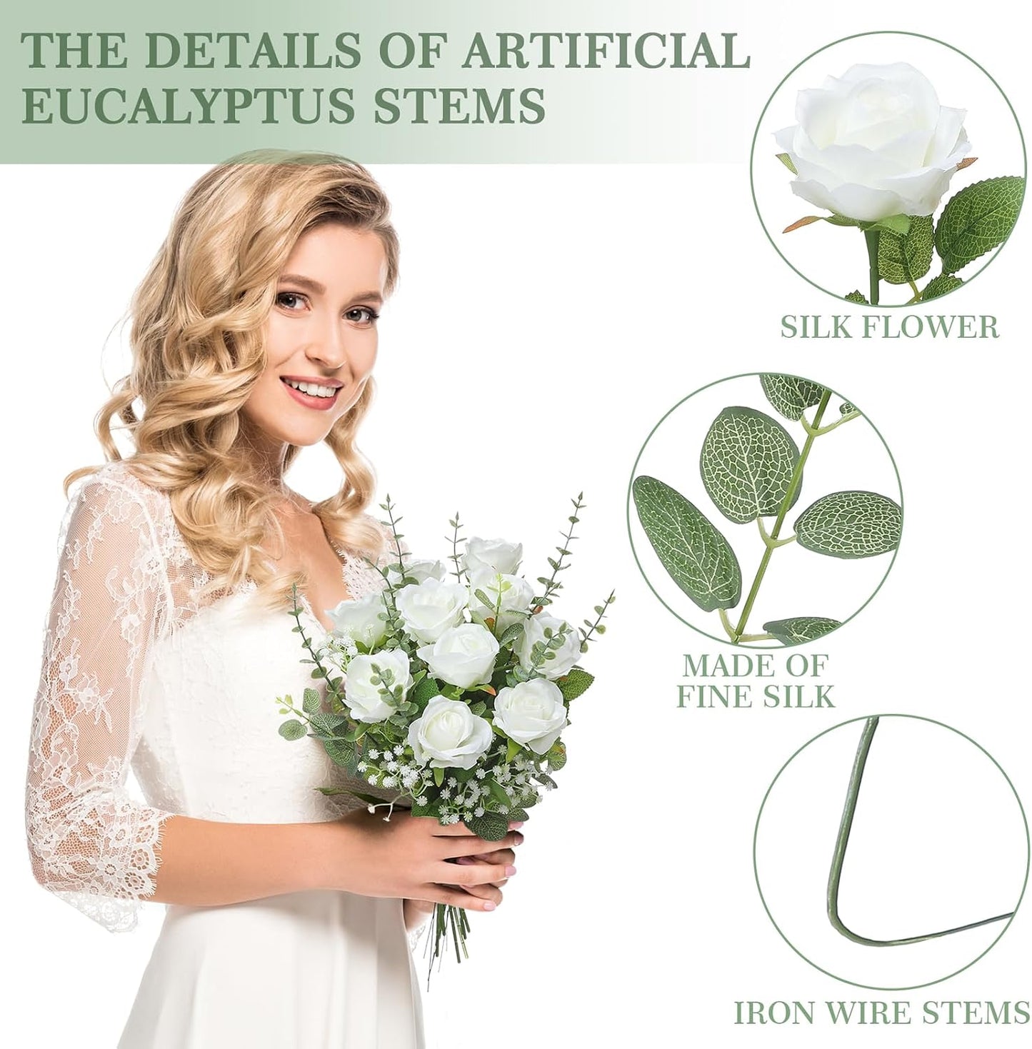 4 Kinds 55PCS Silk Hydrangea Artificial Flowers Eucalyptus Stems, Fake Flower Suitable for Vase Bedroom Kitchen Decor Home Party Table Wedding Decor DIY Floral Decoration