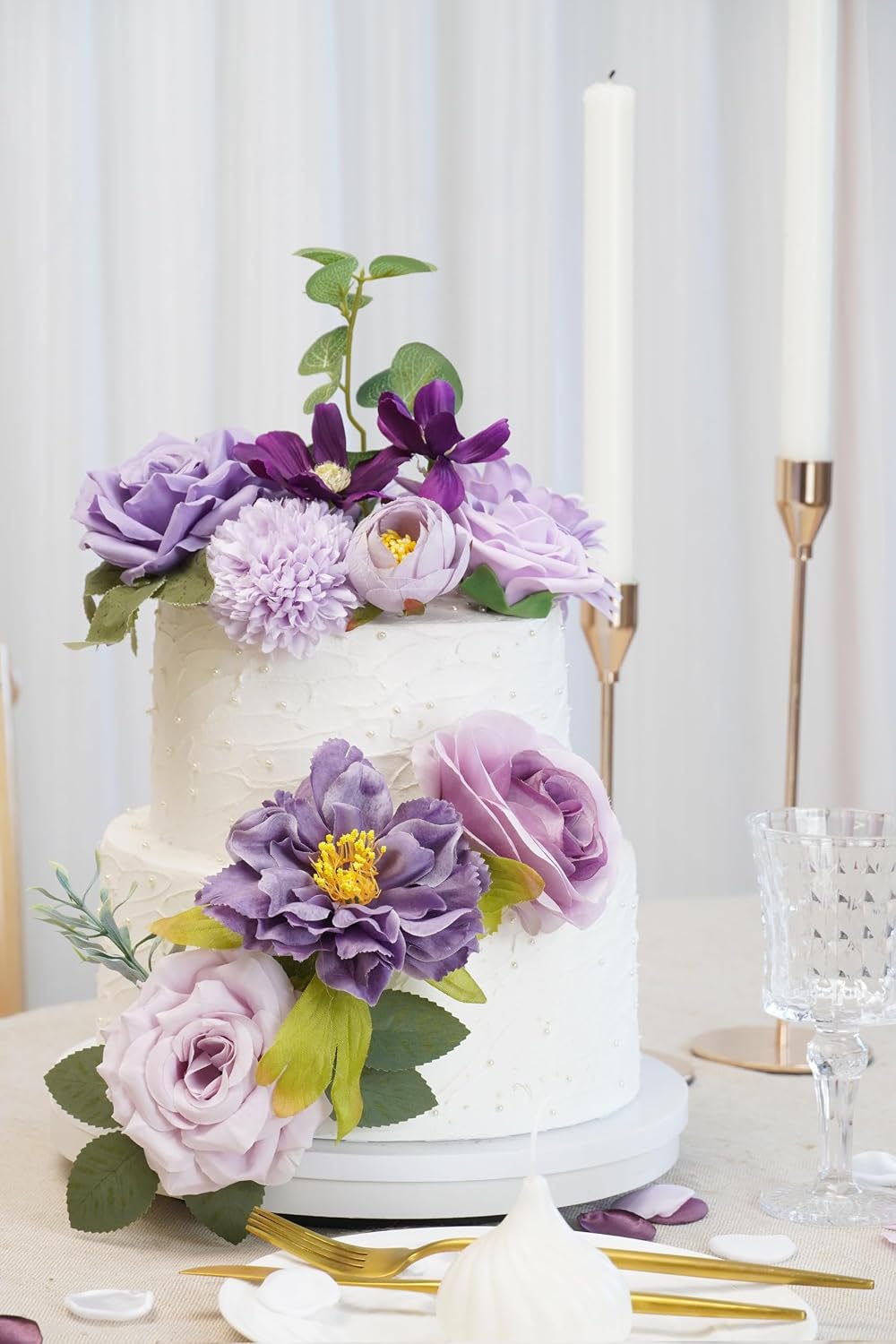 Artificial Flower Purple Combo Box Set Fake Rose Dahlia for DIY Wedding Center Bouquet Bride Baby Shower Party Tables Decoration Floral Arrangements.