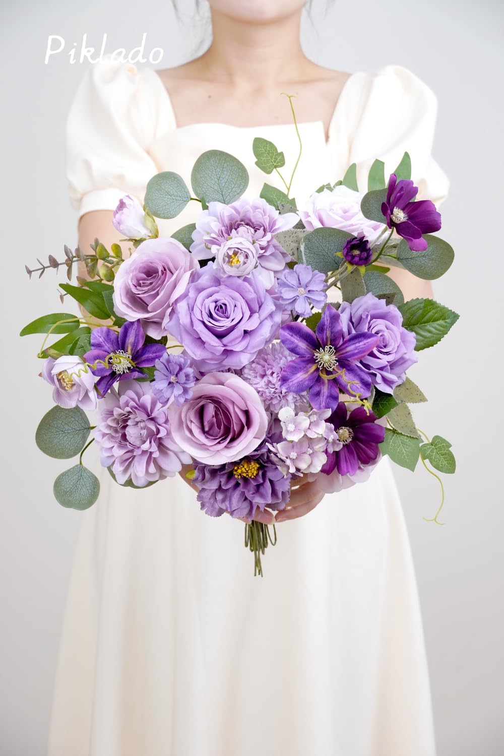Artificial Flower Purple Combo Box Set Fake Rose Dahlia for DIY Wedding Center Bouquet Bride Baby Shower Party Tables Decoration Floral Arrangements.