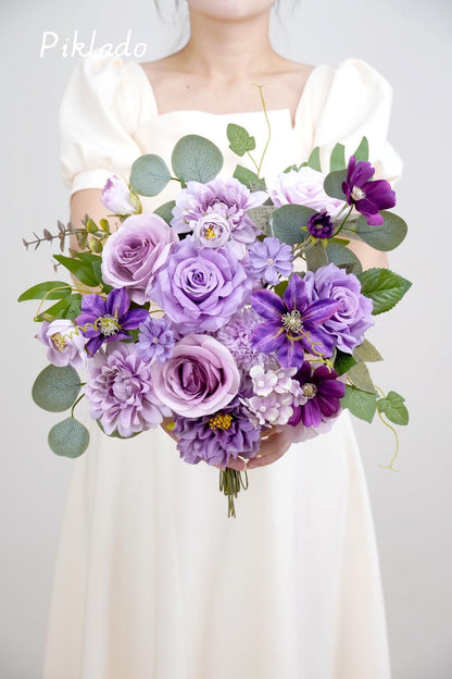Artificial Flower Purple Combo Box Set Fake Rose Dahlia for DIY Wedding Center Bouquet Bride Baby Shower Party Tables Decoration Floral Arrangements.