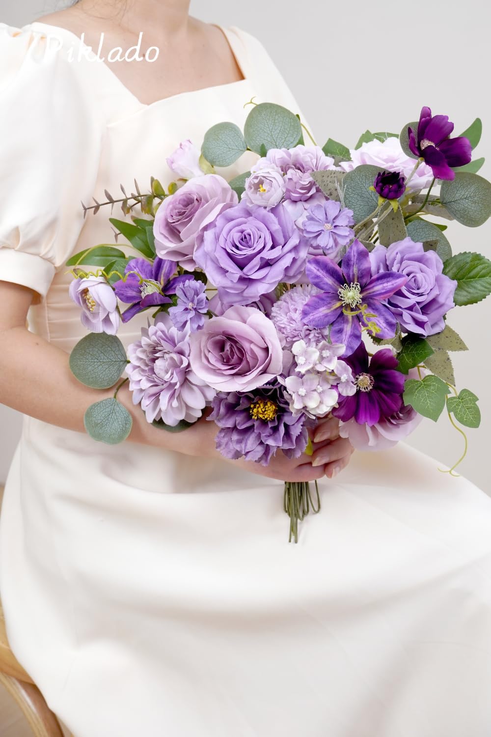 Artificial Flower Purple Combo Box Set Fake Rose Dahlia for DIY Wedding Center Bouquet Bride Baby Shower Party Tables Decoration Floral Arrangements.