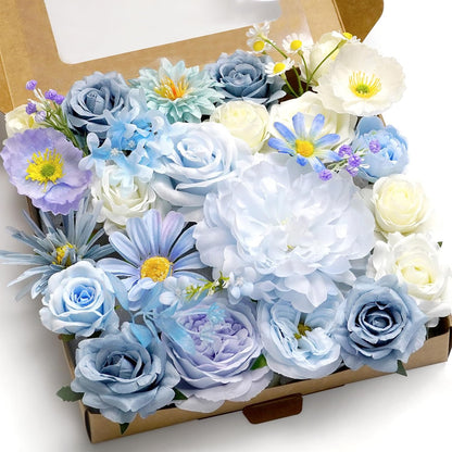 Artificial Flower Purple Combo Box Set Fake Rose Dahlia for DIY Wedding Center Bouquet Bride Baby Shower Party Tables Decoration Floral Arrangements.