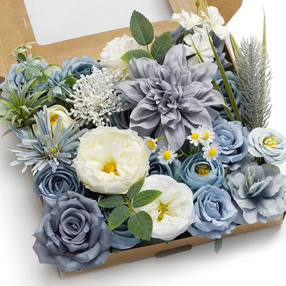Artificial Flower Purple Combo Box Set Fake Rose Dahlia for DIY Wedding Center Bouquet Bride Baby Shower Party Tables Decoration Floral Arrangements.