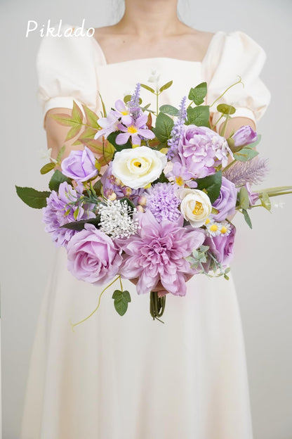 Artificial Flower Purple Combo Box Set Fake Rose Dahlia for DIY Wedding Center Bouquet Bride Baby Shower Party Tables Decoration Floral Arrangements.
