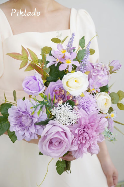 Artificial Flower Purple Combo Box Set Fake Rose Dahlia for DIY Wedding Center Bouquet Bride Baby Shower Party Tables Decoration Floral Arrangements.