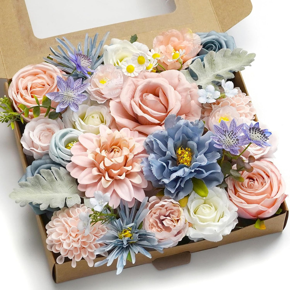 Artificial Flower Purple Combo Box Set Fake Rose Dahlia for DIY Wedding Center Bouquet Bride Baby Shower Party Tables Decoration Floral Arrangements.