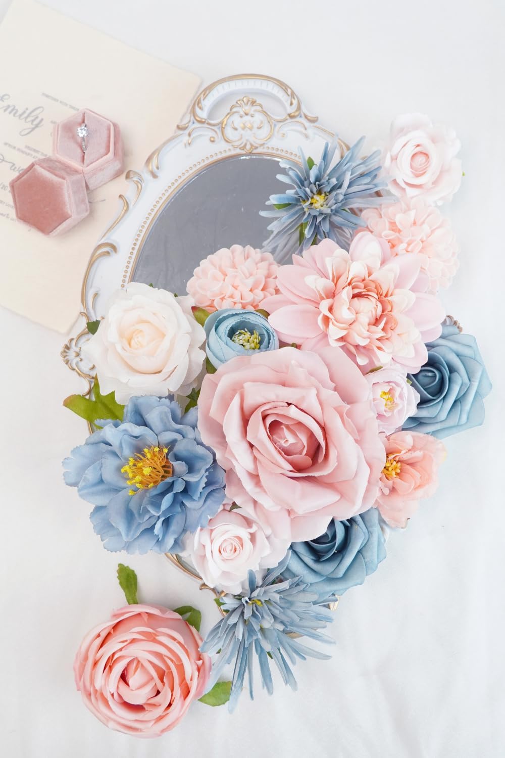 Artificial Flower Purple Combo Box Set Fake Rose Dahlia for DIY Wedding Center Bouquet Bride Baby Shower Party Tables Decoration Floral Arrangements.