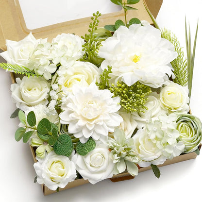 Artificial Flower Purple Combo Box Set Fake Rose Dahlia for DIY Wedding Center Bouquet Bride Baby Shower Party Tables Decoration Floral Arrangements.