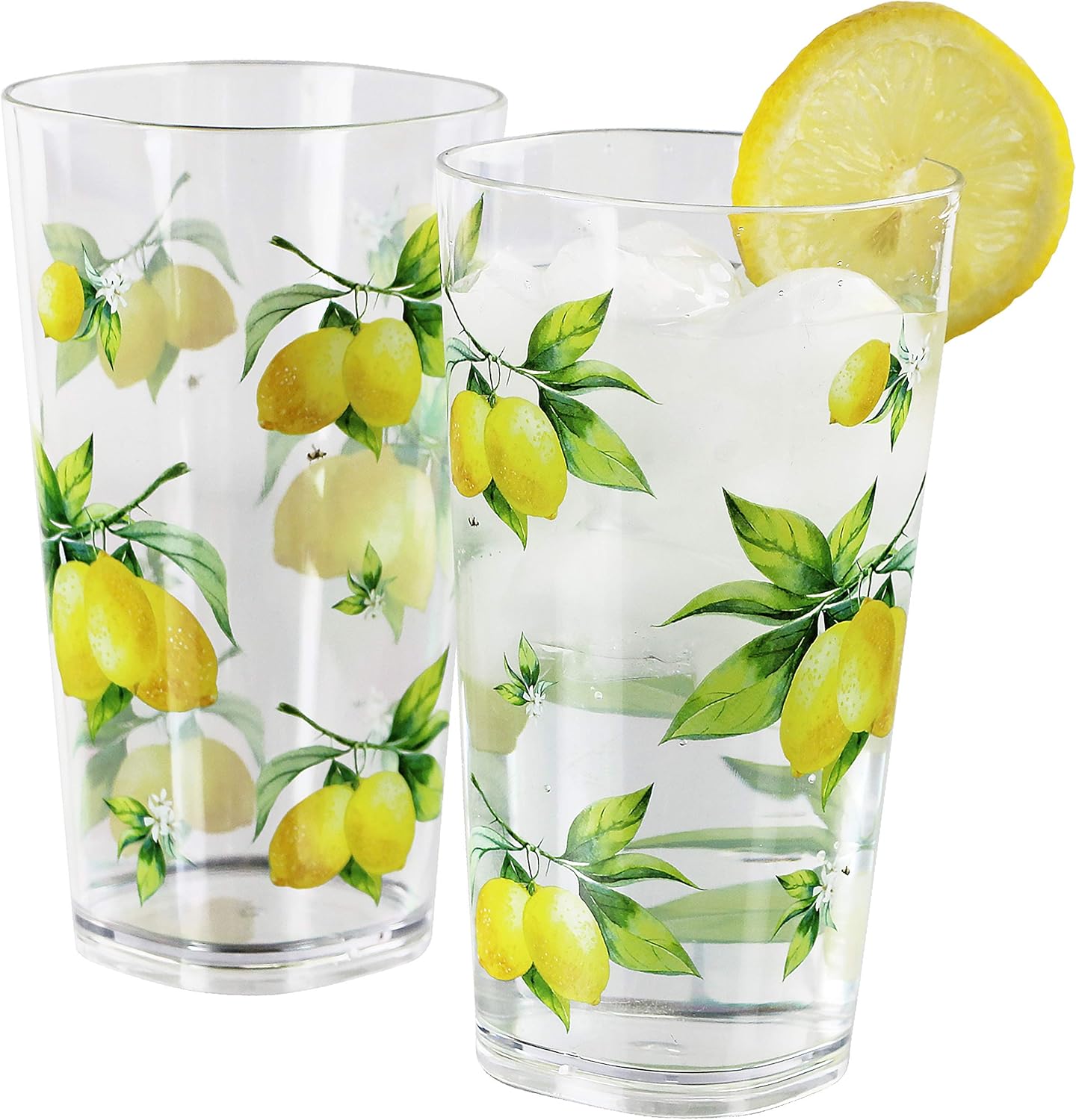 Calypso Basics Fresh Lemons 19 oz Acrylic Drinkware Set of 6 – BPA-Free, Indoor/Outdoor, Dishwasher Safe, Lemons with Bees