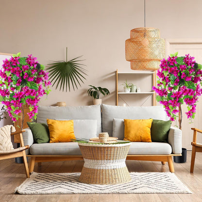 4 ft Bougainvillea Artificial 2 Pcs Artificial Bougainvillea Tree with Flowers in Plastic Pot Tall Floor Plant Faux Blooming Tree Large Fake Plants for Outdoor Indoor(Rose Red)