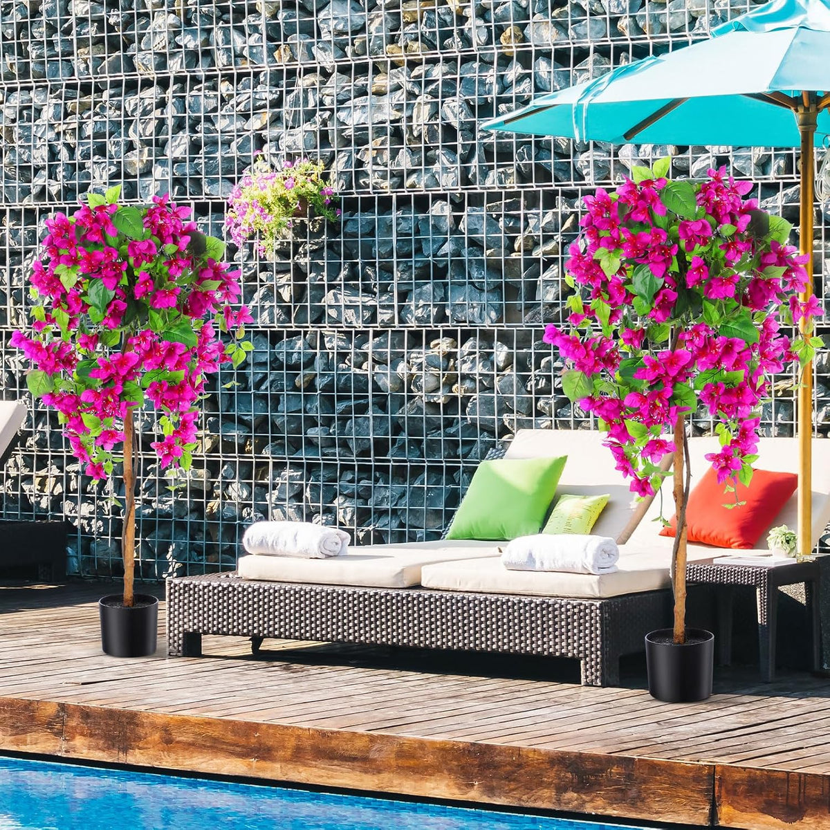 4 ft Bougainvillea Artificial 2 Pcs Artificial Bougainvillea Tree with Flowers in Plastic Pot Tall Floor Plant Faux Blooming Tree Large Fake Plants for Outdoor Indoor(Rose Red)