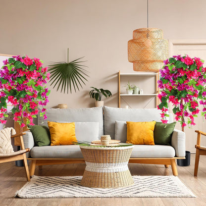 4 ft Bougainvillea Artificial 2 Pcs Artificial Bougainvillea Tree with Flowers in Plastic Pot Tall Floor Plant Faux Blooming Tree Large Fake Plants for Outdoor Indoor(Rose Red)