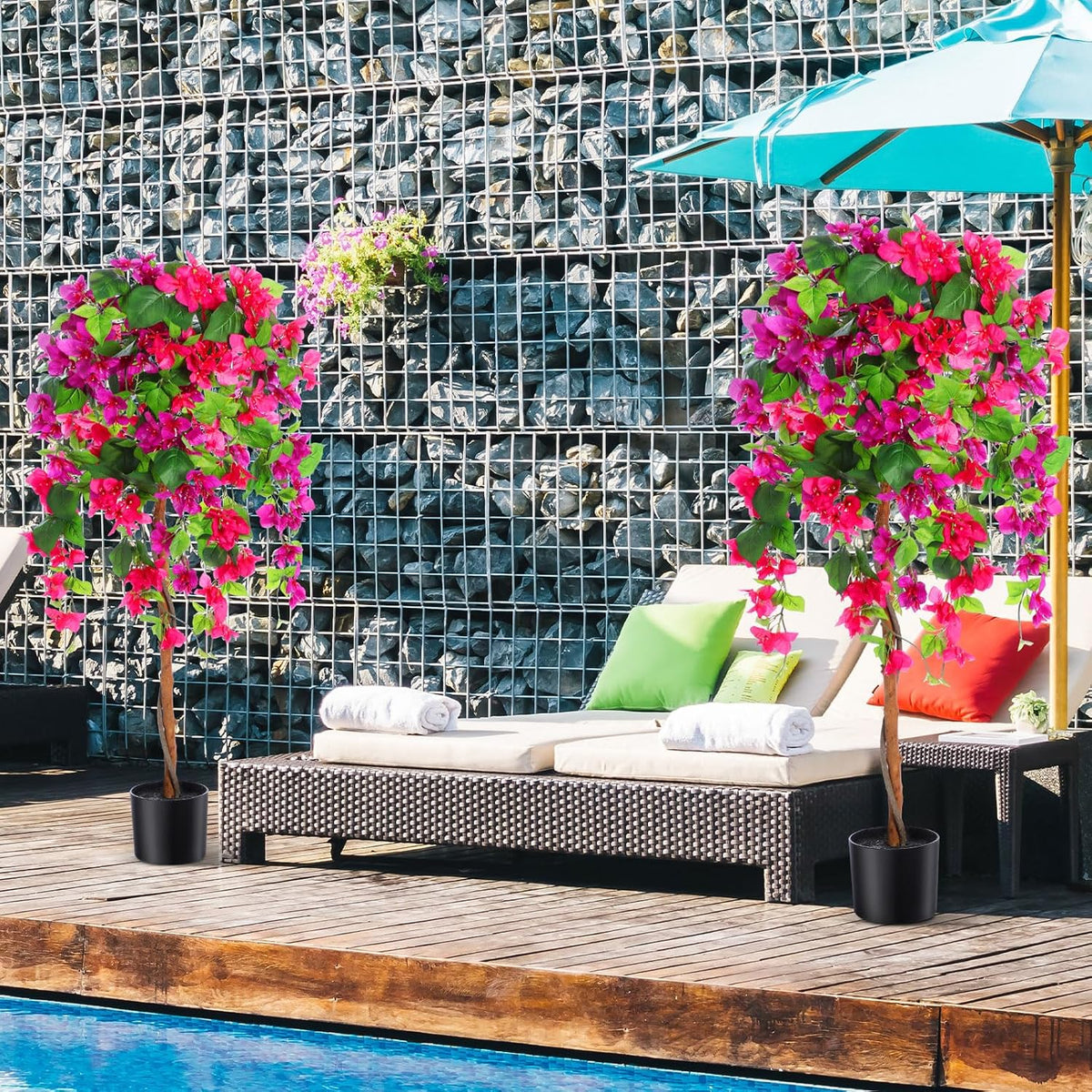 4 ft Bougainvillea Artificial 2 Pcs Artificial Bougainvillea Tree with Flowers in Plastic Pot Tall Floor Plant Faux Blooming Tree Large Fake Plants for Outdoor Indoor(Rose Red)