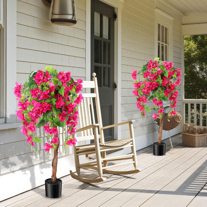 4 ft Bougainvillea Artificial 2 Pcs Artificial Bougainvillea Tree with Flowers in Plastic Pot Tall Floor Plant Faux Blooming Tree Large Fake Plants for Outdoor Indoor(Rose Red)