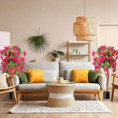 4 ft Bougainvillea Artificial 2 Pcs Artificial Bougainvillea Tree with Flowers in Plastic Pot Tall Floor Plant Faux Blooming Tree Large Fake Plants for Outdoor Indoor(Rose Red)