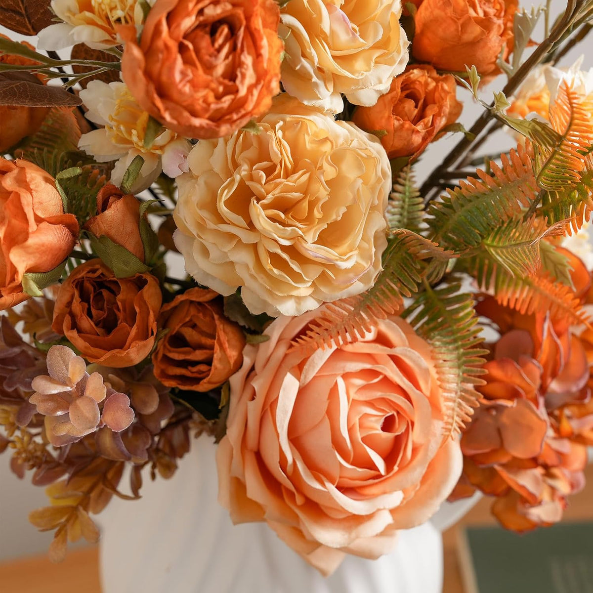 18-inch Artificial Fake Flowers Silk Flower Arrangements Faux Bouquets with Roses, Tulips, Calliopsis, Dahlias, Hydrangeas, Sages, Dandelions, Eucalyptus and Berry Bead Branch