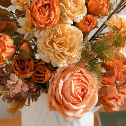 18-inch Artificial Fake Flowers Silk Flower Arrangements Faux Bouquets with Roses, Tulips, Calliopsis, Dahlias, Hydrangeas, Sages, Dandelions, Eucalyptus and Berry Bead Branch
