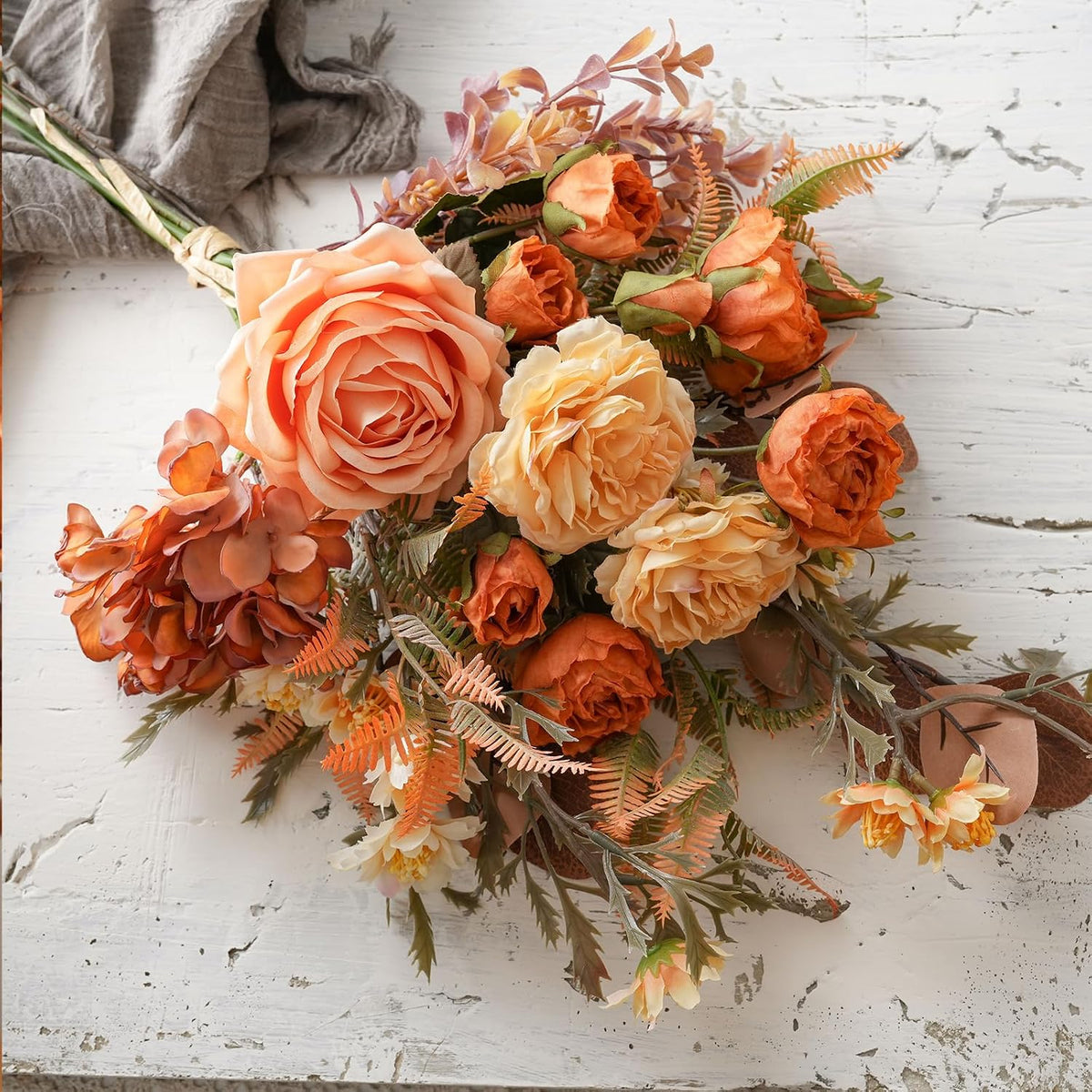 18-inch Artificial Fake Flowers Silk Flower Arrangements Faux Bouquets with Roses, Tulips, Calliopsis, Dahlias, Hydrangeas, Sages, Dandelions, Eucalyptus and Berry Bead Branch