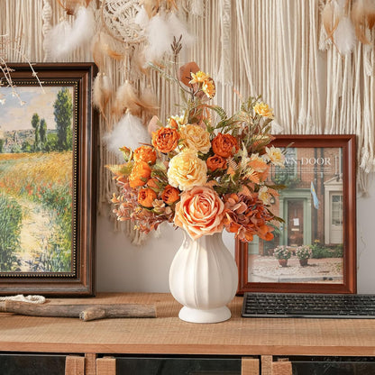 18-inch Artificial Fake Flowers Silk Flower Arrangements Faux Bouquets with Roses, Tulips, Calliopsis, Dahlias, Hydrangeas, Sages, Dandelions, Eucalyptus and Berry Bead Branch