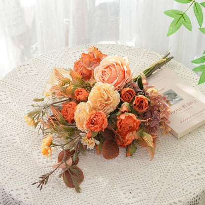 18-inch Artificial Fake Flowers Silk Flower Arrangements Faux Bouquets with Roses, Tulips, Calliopsis, Dahlias, Hydrangeas, Sages, Dandelions, Eucalyptus and Berry Bead Branch