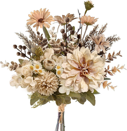 18-inch Artificial Fake Flowers Silk Flower Arrangements Faux Bouquets with Roses, Tulips, Calliopsis, Dahlias, Hydrangeas, Sages, Dandelions, Eucalyptus and Berry Bead Branch