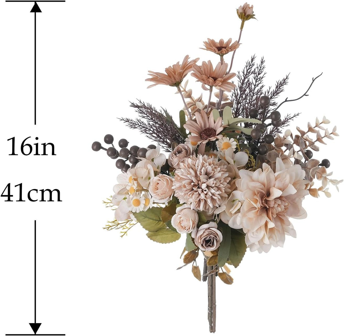 18-inch Artificial Fake Flowers Silk Flower Arrangements Faux Bouquets with Roses, Tulips, Calliopsis, Dahlias, Hydrangeas, Sages, Dandelions, Eucalyptus and Berry Bead Branch
