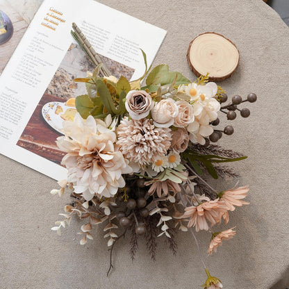18-inch Artificial Fake Flowers Silk Flower Arrangements Faux Bouquets with Roses, Tulips, Calliopsis, Dahlias, Hydrangeas, Sages, Dandelions, Eucalyptus and Berry Bead Branch