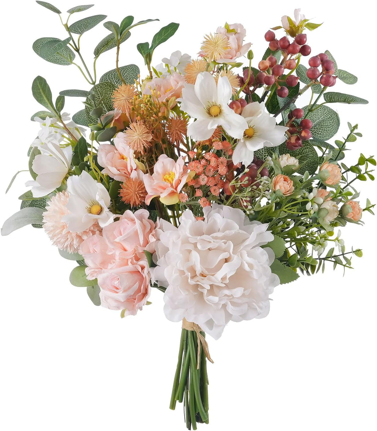 18-inch Artificial Fake Flowers Silk Flower Arrangements Faux Bouquets with Roses, Tulips, Calliopsis, Dahlias, Hydrangeas, Sages, Dandelions, Eucalyptus and Berry Bead Branch