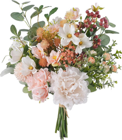 18-inch Artificial Fake Flowers Silk Flower Arrangements Faux Bouquets with Roses, Tulips, Calliopsis, Dahlias, Hydrangeas, Sages, Dandelions, Eucalyptus and Berry Bead Branch
